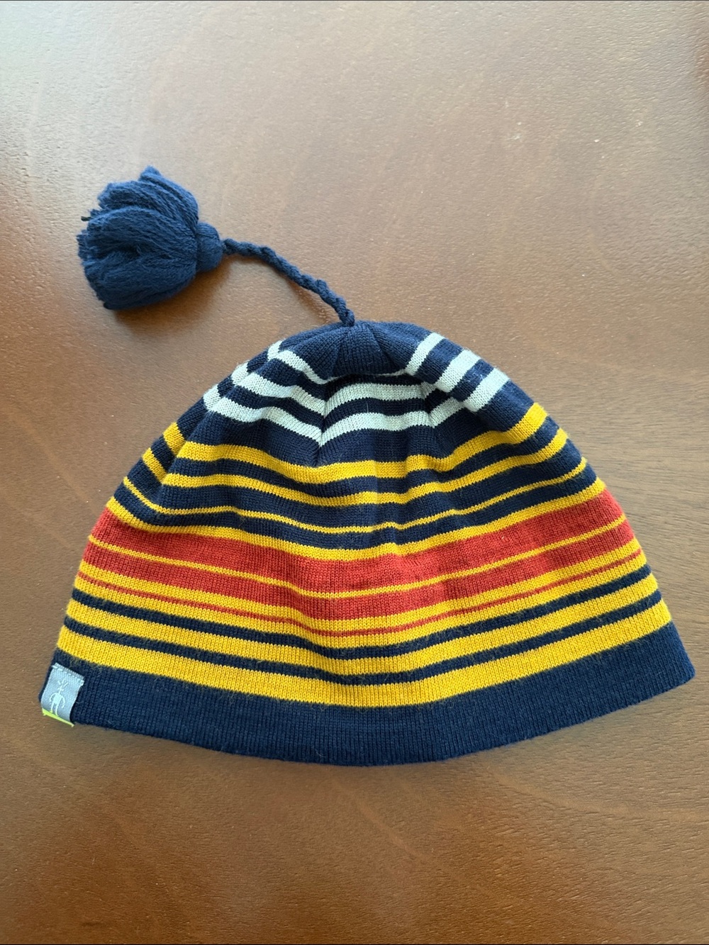 Smartwool Kids Navy, Yellow & Red Striped Pom Hat